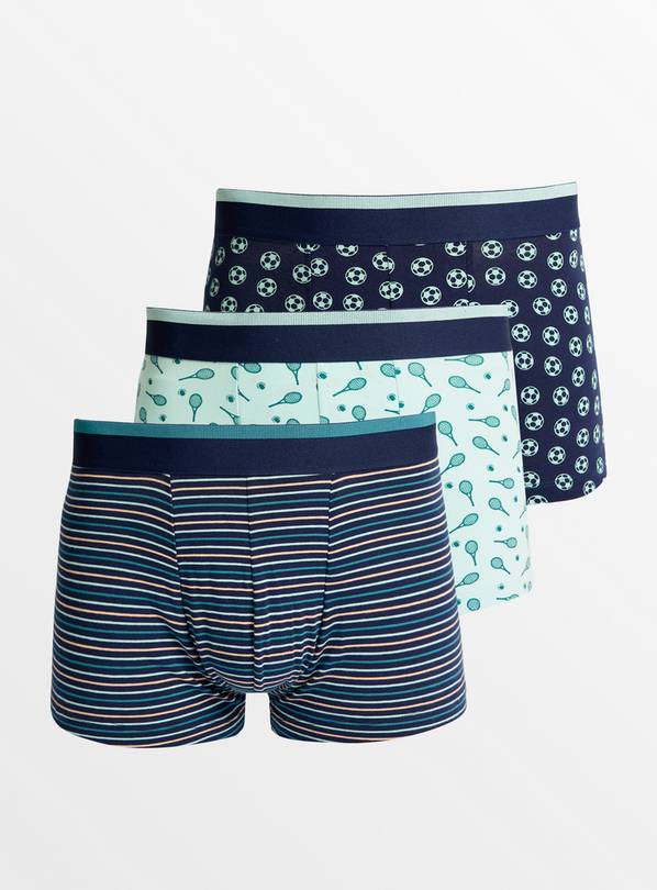 Blue Sports Print Hipsters 3 Pack L